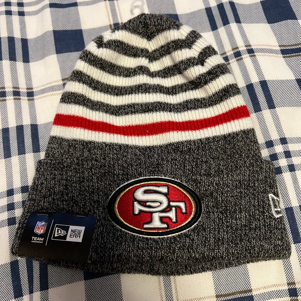 New Era Gray and Red Striped Beanie
